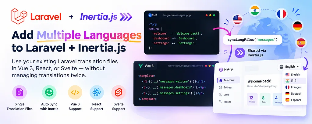 Как добавить несколько языков в Laravel + Inertia.js без двойного управления переводами