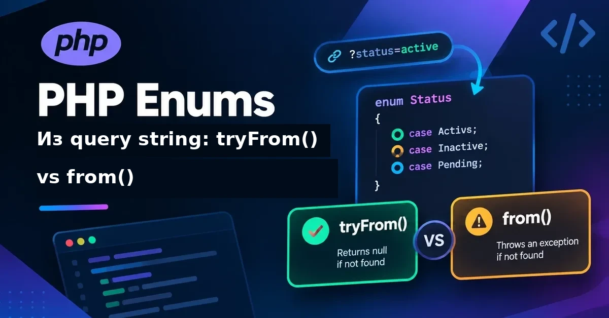 PHP Enums из query string: tryFrom() vs from()